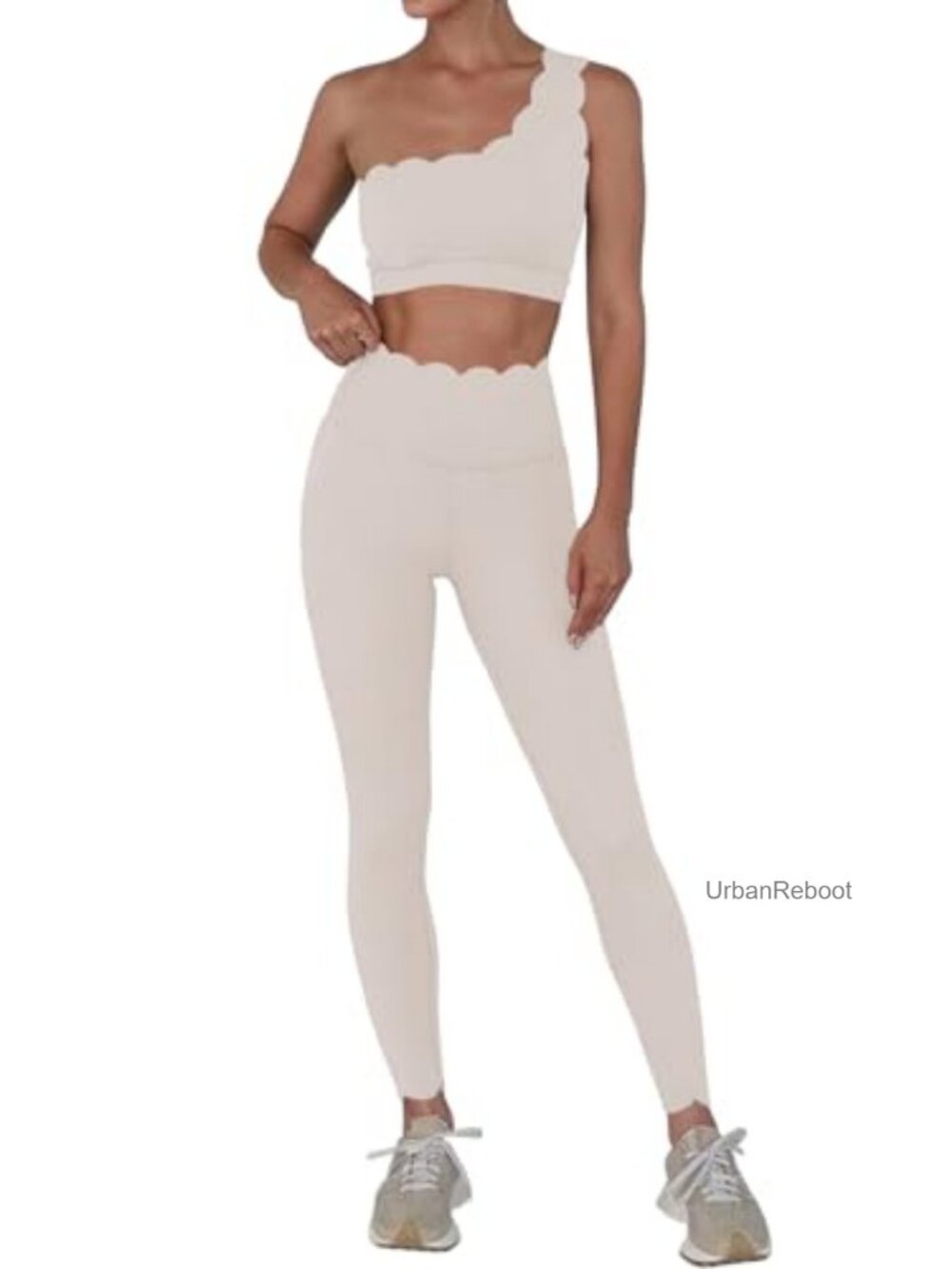 2 Piece High Waisted Leggings Set One Shoulder Sports Bra Gym Activewear